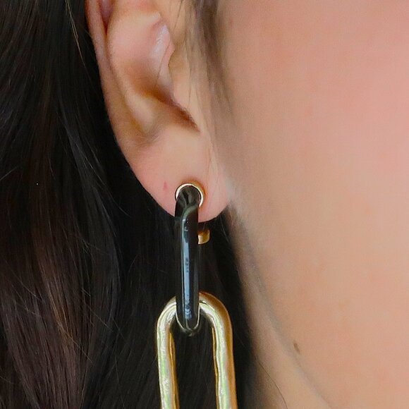 gold and black chain links j crew dangle earrings for work business school - Picture 3 of 3